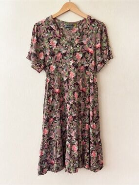 figueroa & flower size s floral rayon midi dress cottagecore boho fairy teacher